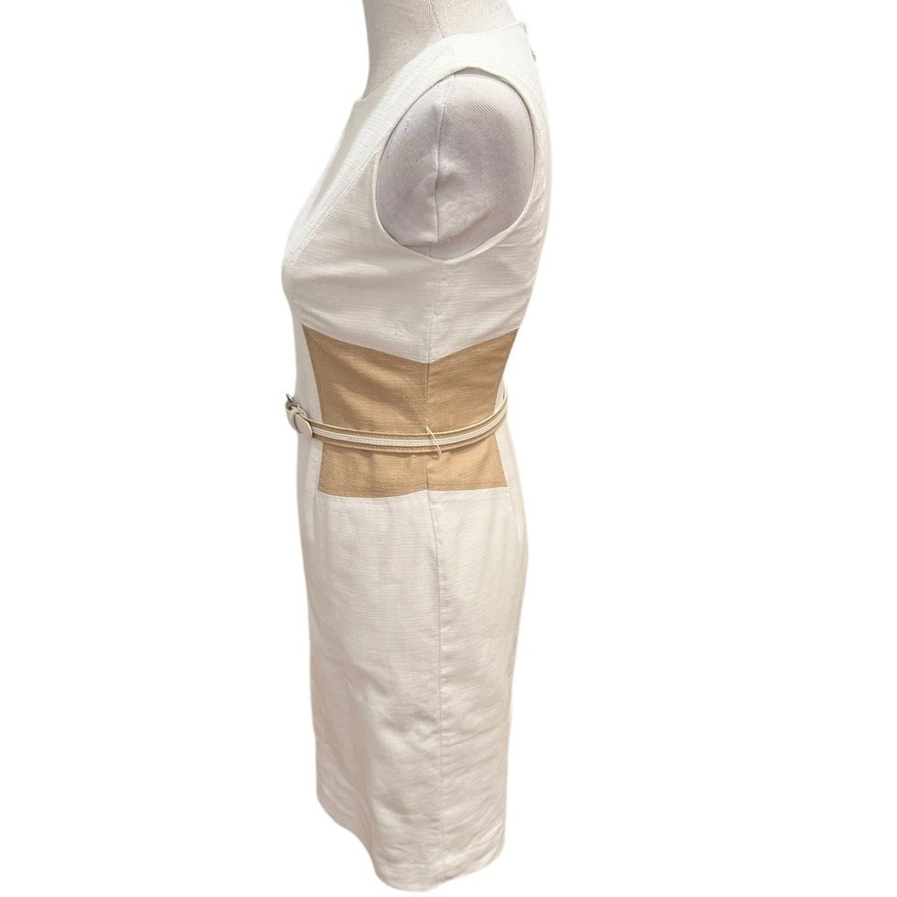 Anne Klein Cream and Tan Sheath Dress w/Belt  Size 2 - Picture 4 of 13